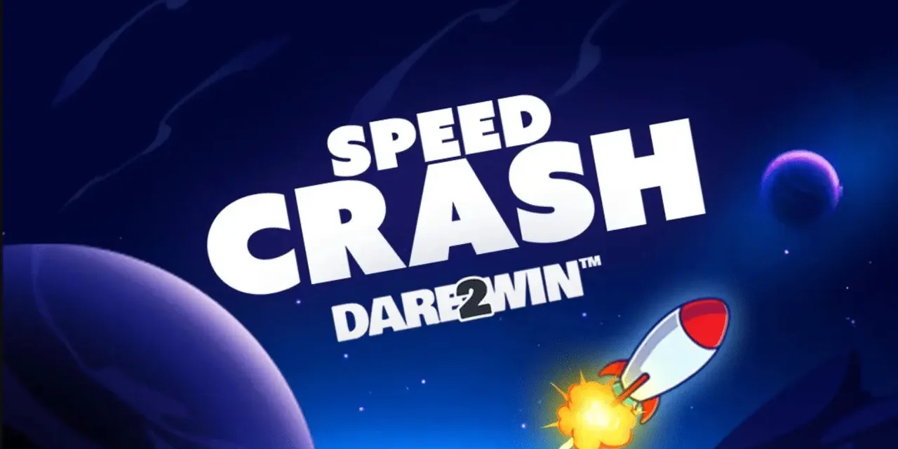 Arte promocional de Speed Crash Dare2Win de Hacksaw Gaming con el cohete listo para despegar.