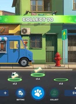 Portada de Caramelo Dog: Lucky Run, juego instantáneo de Evoplay disponible en 1win