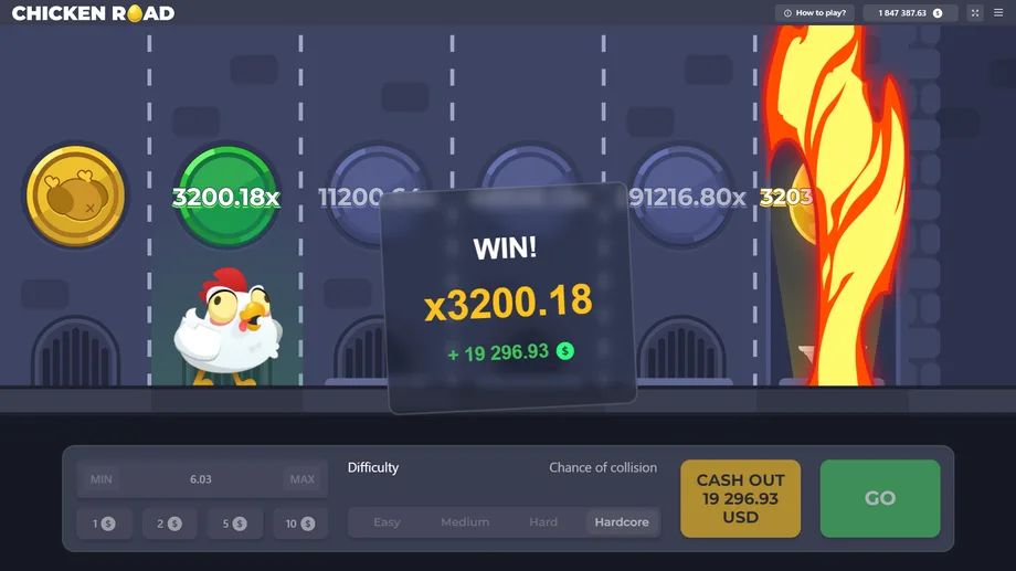 Captura de juego de Chicken Road, juego crash de InOut Games disponible en 1win