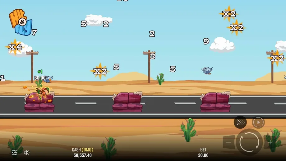 Captura de juego de Hit & Fly, juego instantáneo de Pixmove disponible en 1win