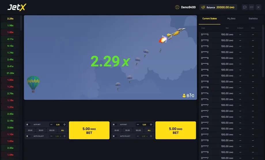 Captura de juego de JetX, juego crash de SmartSoft disponible en 1win