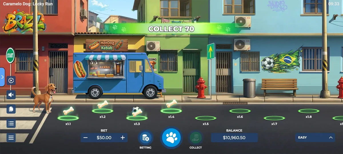 Caramelo Dog: Lucky Run con selector de dificultad y función Cash Out visible