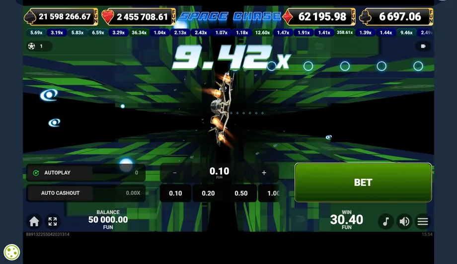Captura de juego de Space Chase, juego crash de Amusnet disponible en 1win