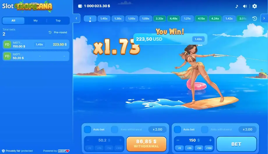 Captura de juego de Tropicana, juego crash de 100HP Gaming disponible en 1win