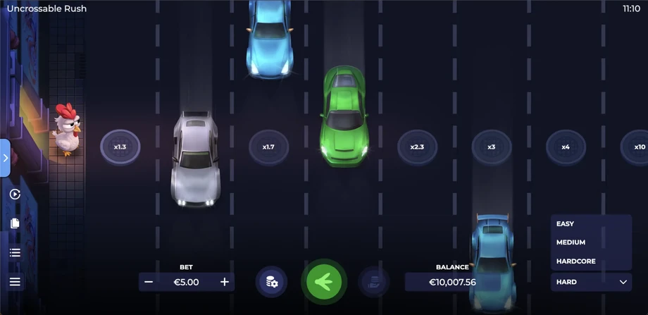 Captura de juego de Uncrossable Rush, juego crash de Evoplay disponible en 1win