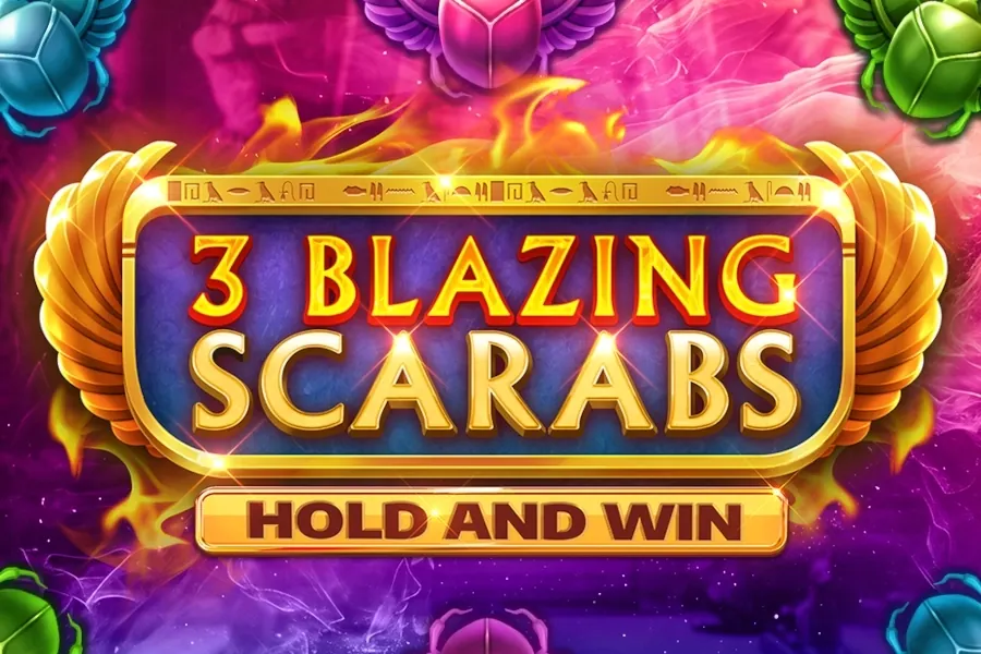 Banner de 3 Blazing Scarabs Hold and Win, tragamonedas de Kalamba disponible en 1win