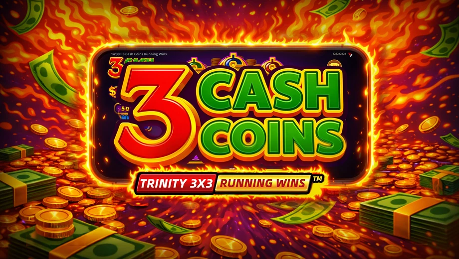 Banner de 3 Cash Coins RUNNING WINS, tragamonedas de Fugaso disponible en 1win