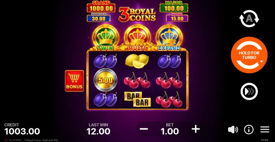 Captura del juego 3 Royal Coins: Hold and Win, tragamonedas de Playson disponible en 1win