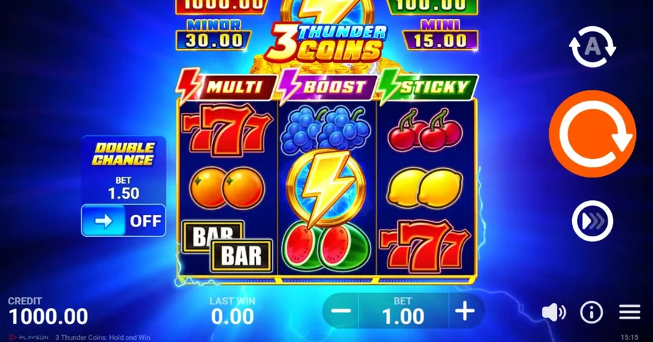 Captura del juego 3 Thunder Coins: Hold and Win, tragamonedas de Playson disponible en 1win