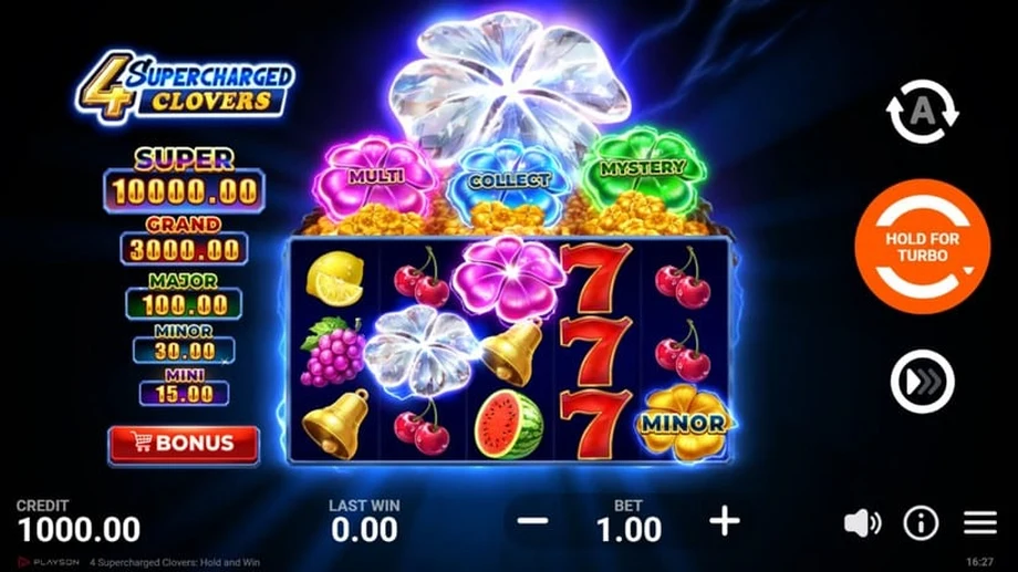 Captura del juego 4 Supercharged Clovers: Hold and Win, tragamonedas de Playson disponible en 1win