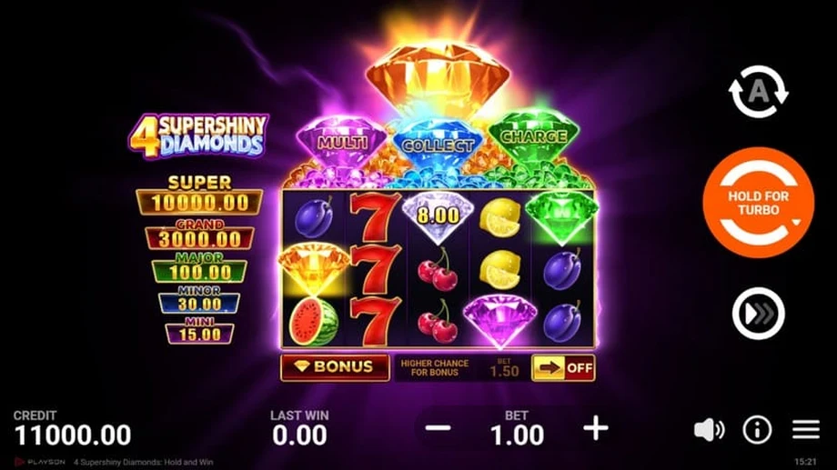 Captura del juego 4 Supershiny Diamonds: Hold and Win, tragamonedas de Playson disponible en 1win