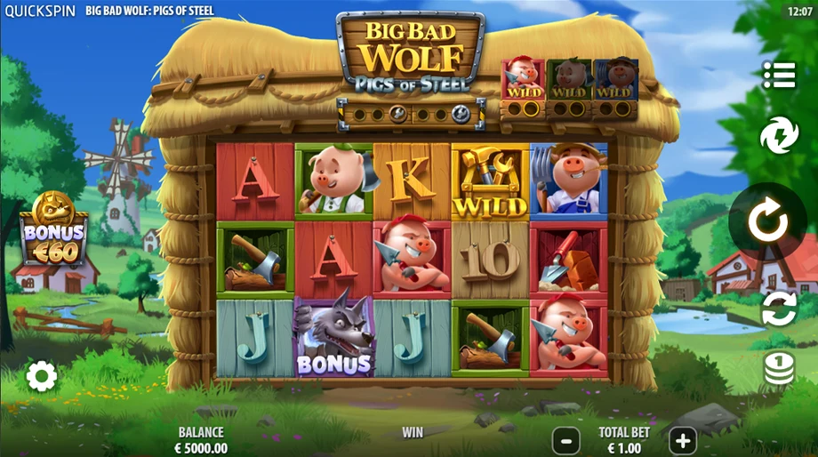 Captura del juego Big Bad Wolf: Pigs of Steel, tragamonedas de Quickspin disponible en 1win
