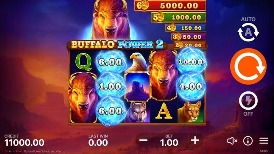 Captura del juego Buffalo Power 2: Hold and Win, tragamonedas de Playson disponible en 1win