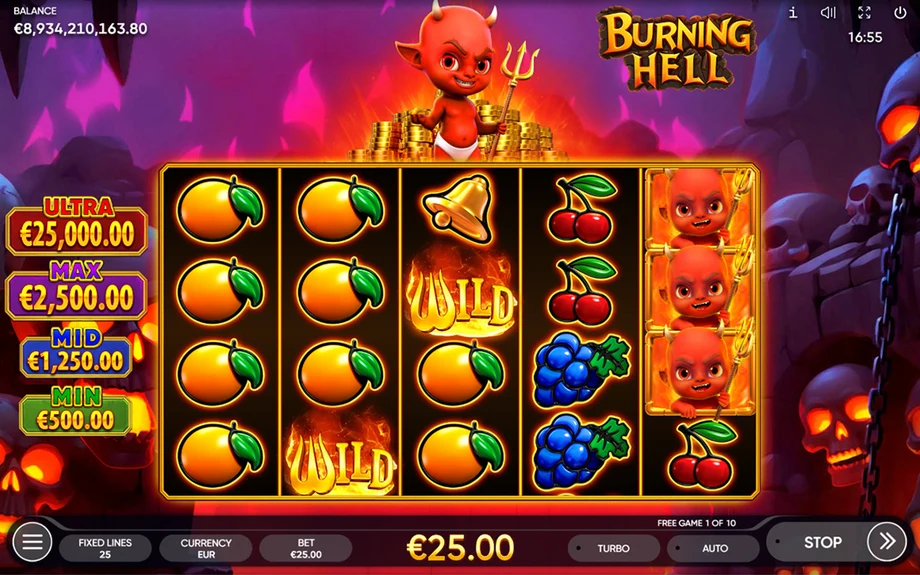 Captura del juego Burning Hell, tragamonedas de Endorphina disponible en 1win