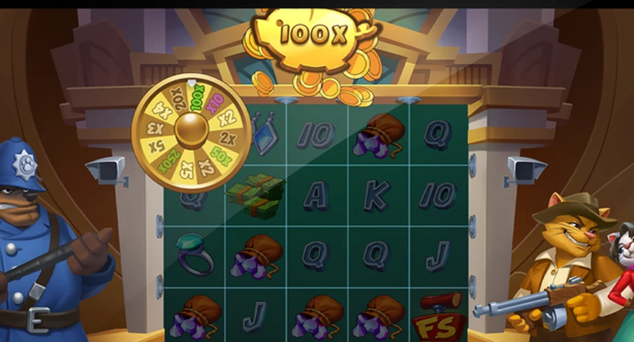 Captura del juego Cash Crooks, tragamonedas de Hacksaw disponible en 1win
