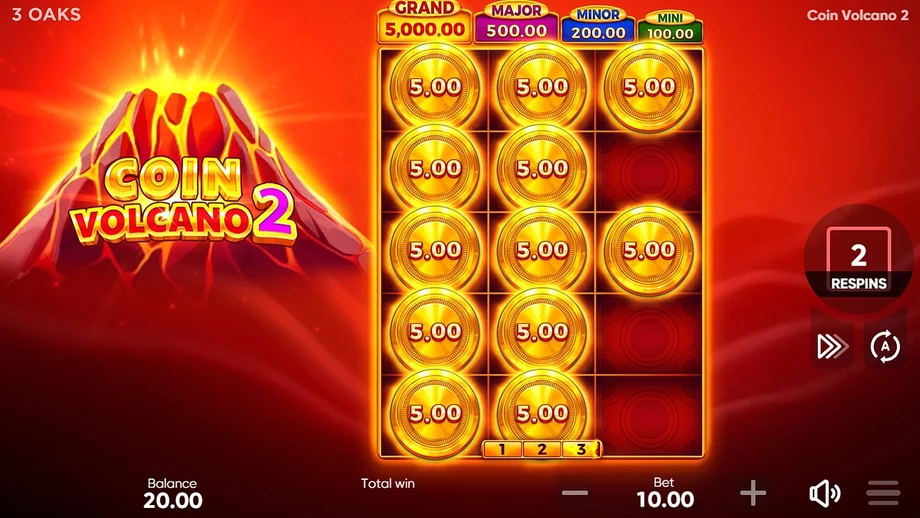 Captura del juego Coin Volcano 2, tragamonedas de 3 Oaks Gaming disponible en 1win