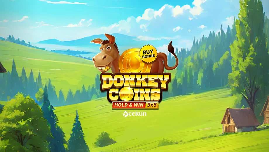Banner de Donkey Coins Hold & Win, tragamonedas de Yggdrasil disponible en 1win