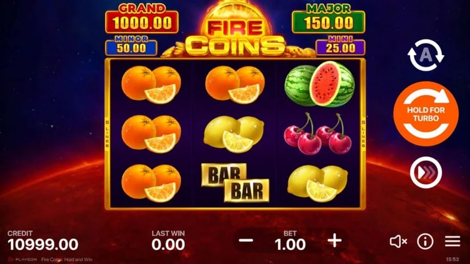 Captura del juego Fire Coins: Hold and Win, tragamonedas de Playson disponible en 1win