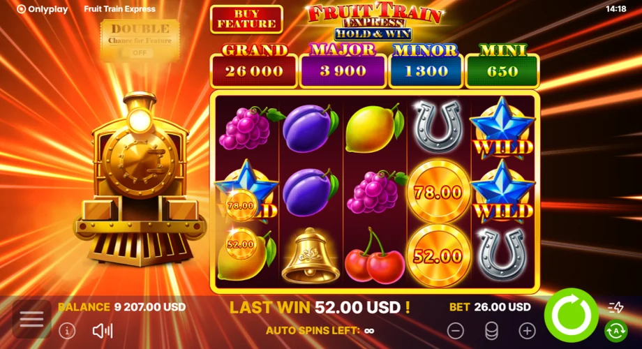Captura del juego Fruit Train Express: Hold & Win, tragamonedas de Onlyplay disponible en 1win