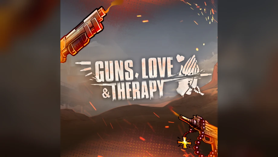 Banner de Guns, Love & Therapy, tragamonedas de True Labs disponible en 1win
