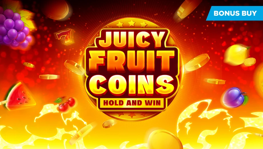 Banner de Juicy Fruit Coins Hold and Win, tragamonedas de Evoplay disponible en 1win