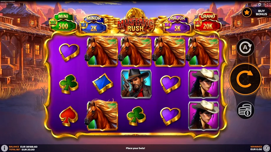 Captura del juego Mustang Rush, tragamonedas de Mancala disponible en 1win
