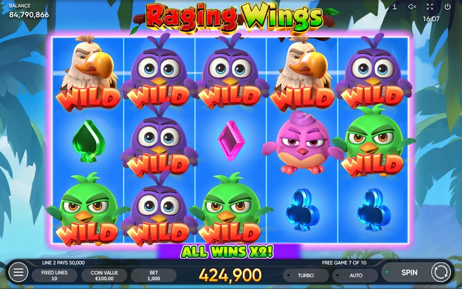 Captura del juego Raging Wings, tragamonedas de Endorphina disponible en 1win