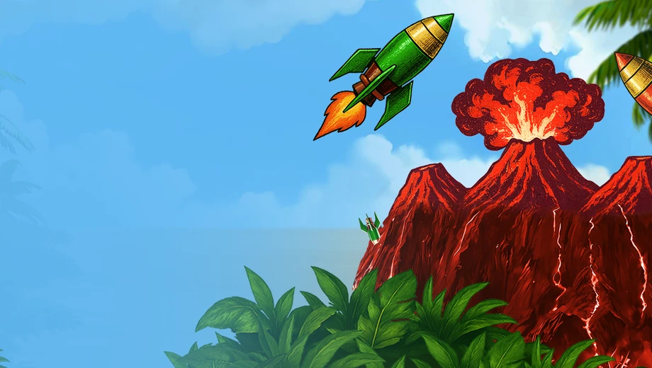 Banner de Rocket Eruption: Triple Blast, tragamonedas de BGaming disponible en 1win
