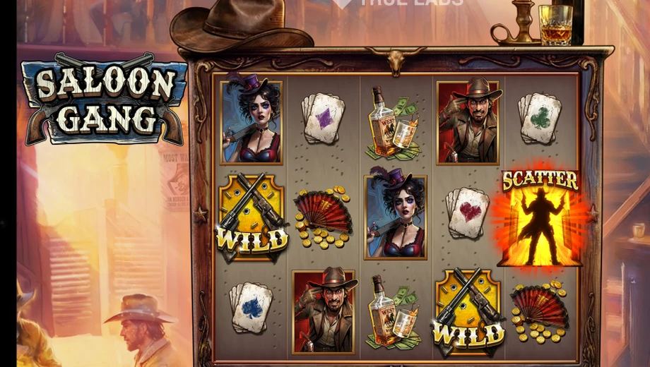 Banner de Saloon Gang, tragamonedas de True Labs disponible en 1win