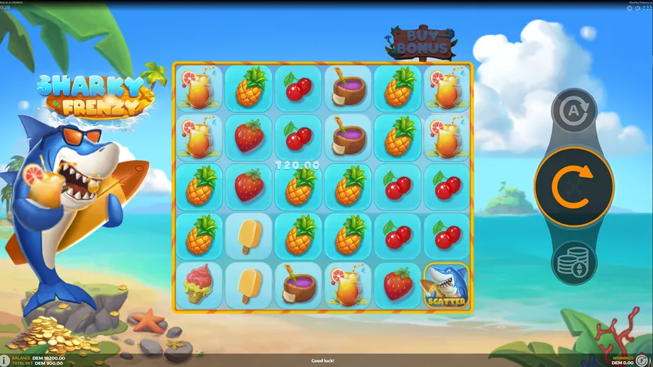 Captura del juego Sharky Frenzy, tragamonedas de Mancala disponible en 1win