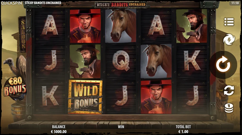 Captura del juego Sticky Bandits Unchained, tragamonedas de Quickspin disponible en 1win