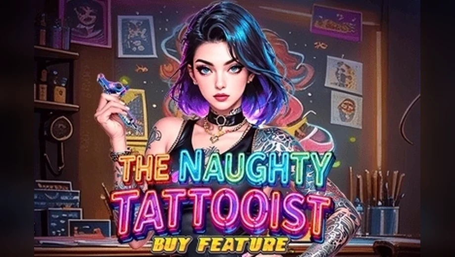 Banner de The Naughty Tattooist Buy Feature, tragamonedas de KA-Gaming disponible en 1win