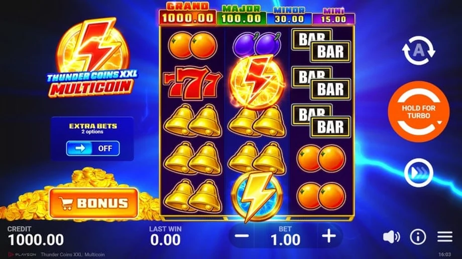 Captura del juego Thunder Coins XXL: Multicoin, tragamonedas de Playson disponible en 1win