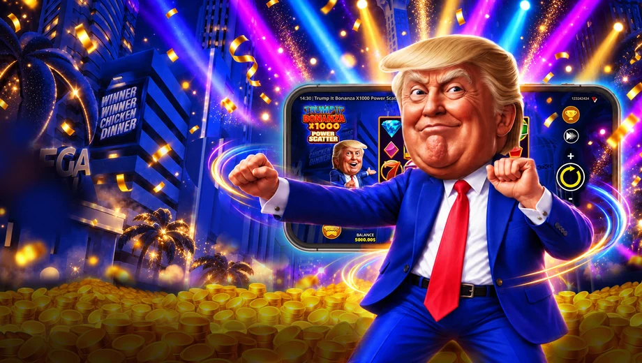 Banner de Trump It Bonanza X1000: Power Scatter, tragamonedas de Fugaso disponible en 1win